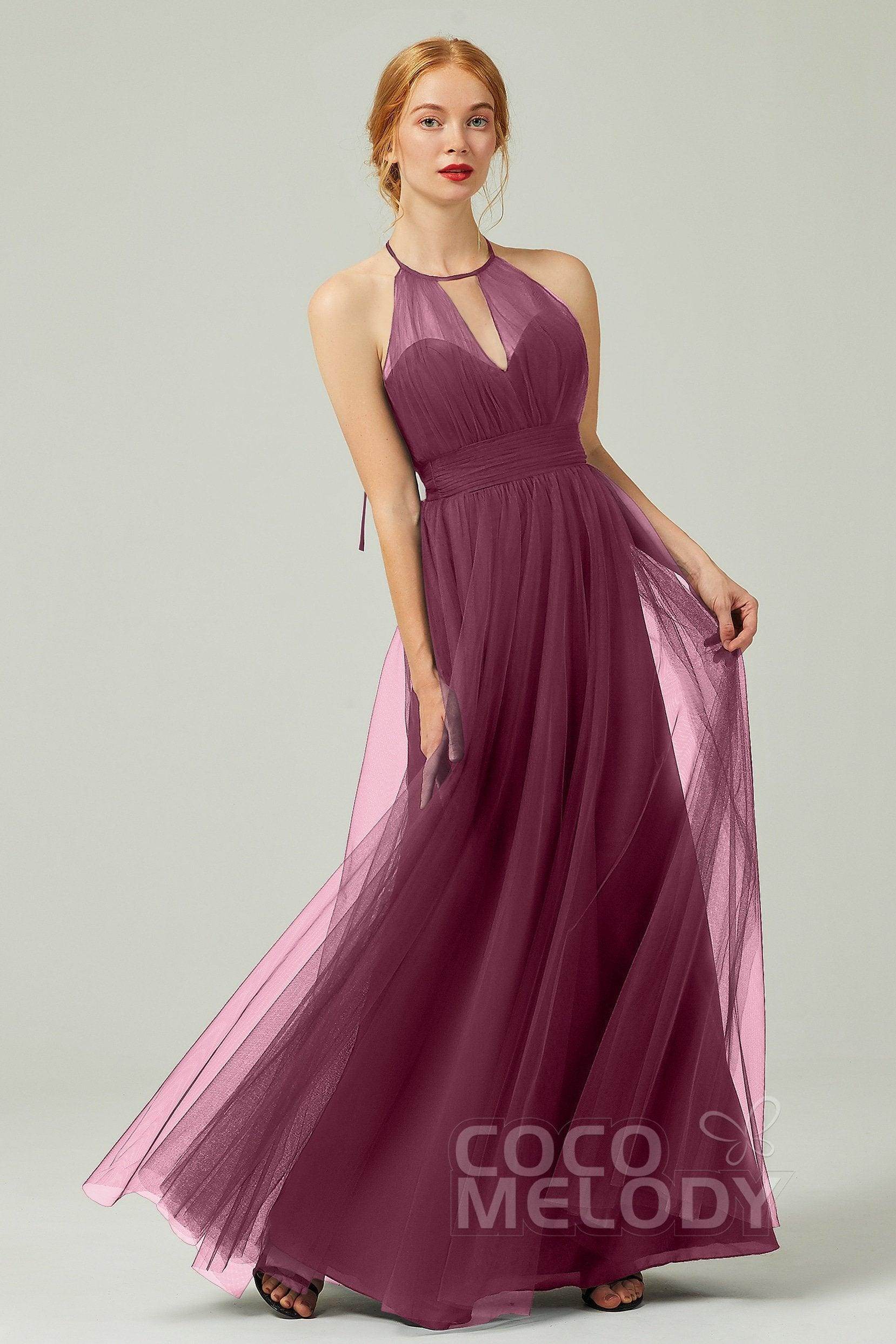 A-Line Floor Length Tulle Bridesmaid Dress CB0334PS - COCOMELODY